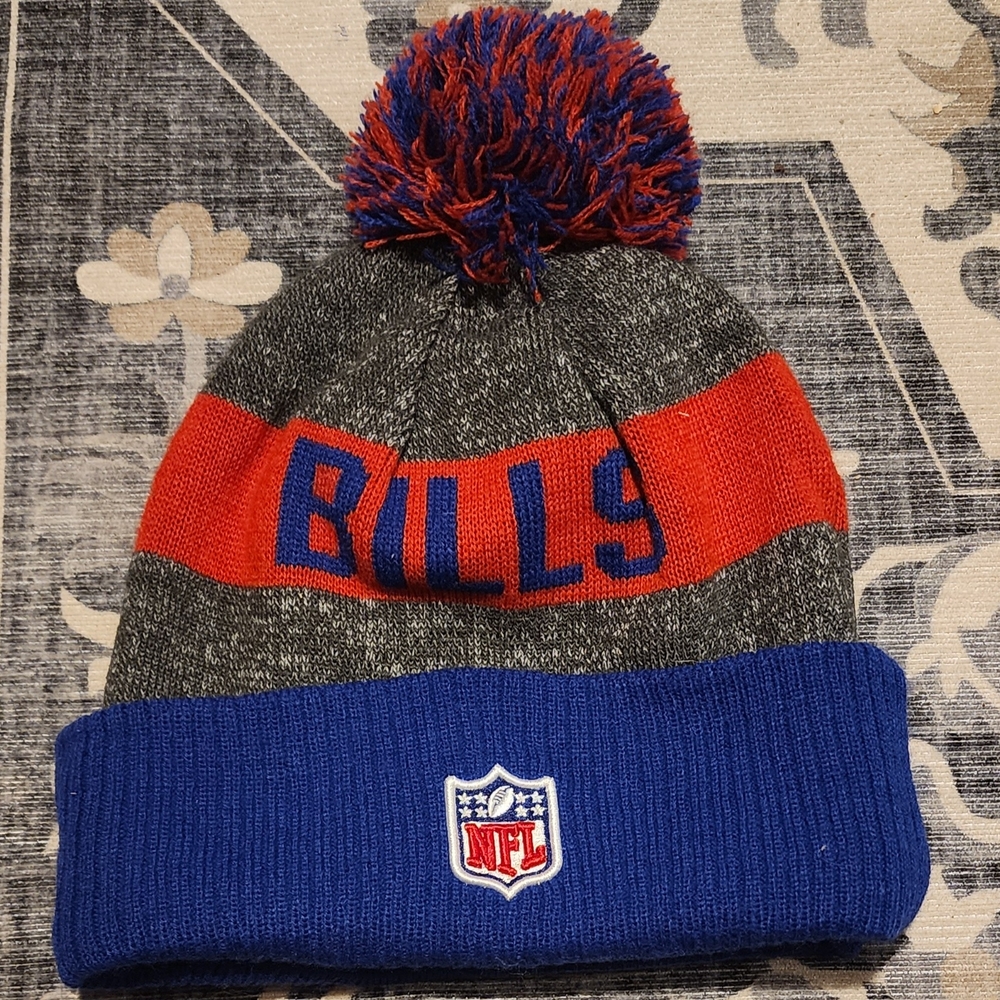 New Era NFL Adults Buffalo Bills Fleece Lined Beanie with Pompom - Red Blue Gray